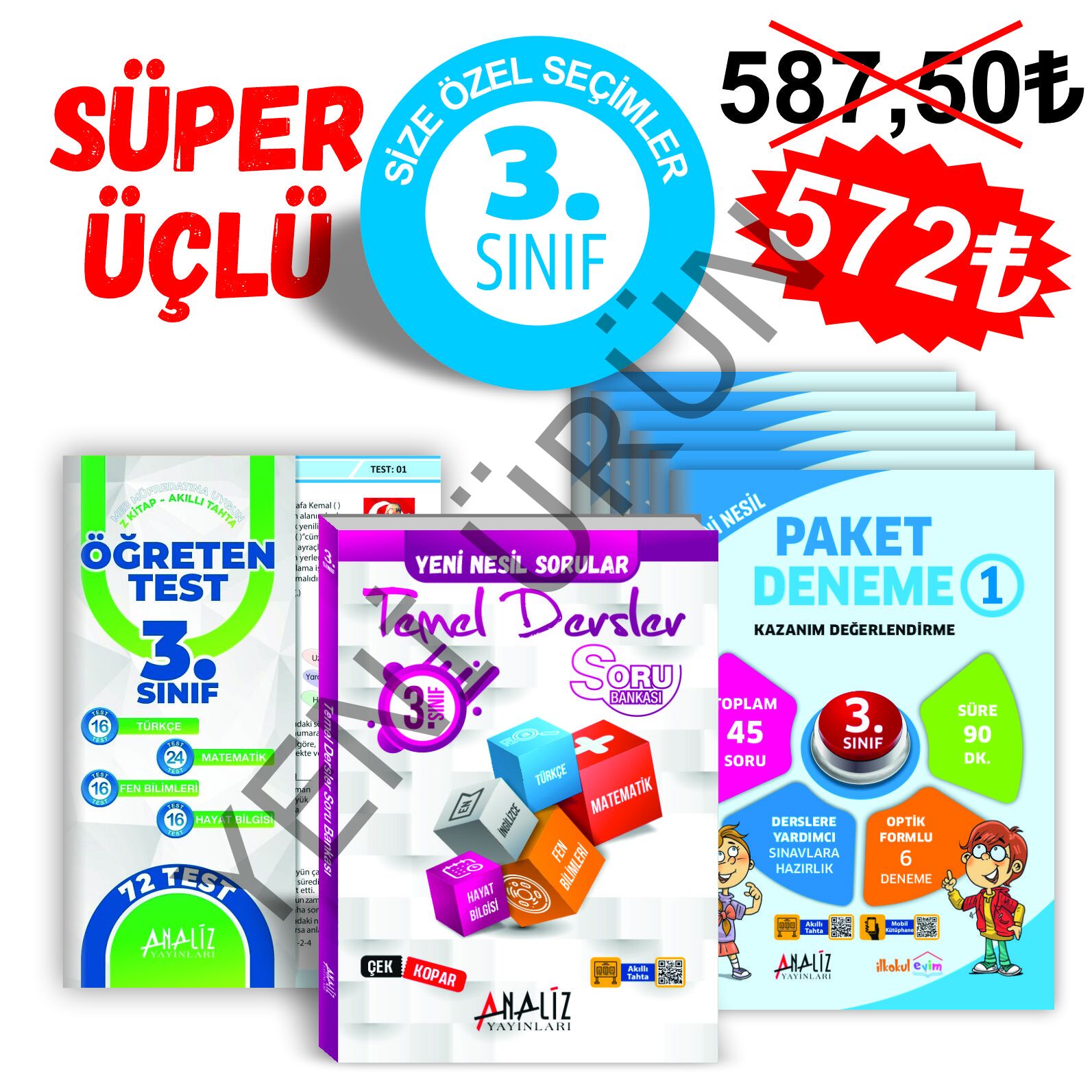 ANALİZ 3.SINIF SÜPER 3'LÜ (6'LI PAKET DENEME+YAPRAK TEST+SORU BANKASI)