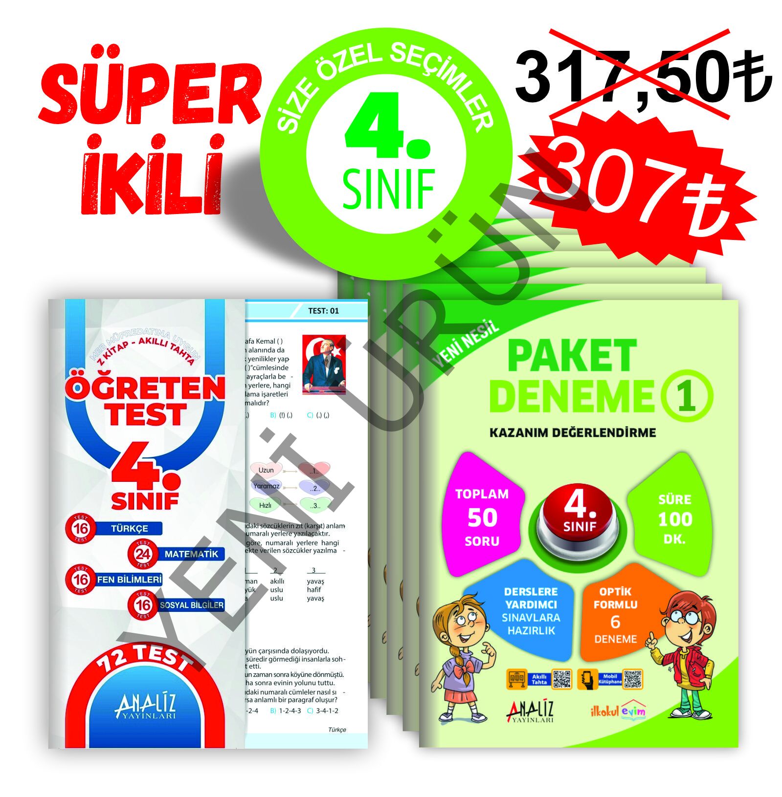 ANALİZ 4.SINIF SÜPER 2'Lİ  (6'LI PAKET DENEME+YAPRAK TEST)