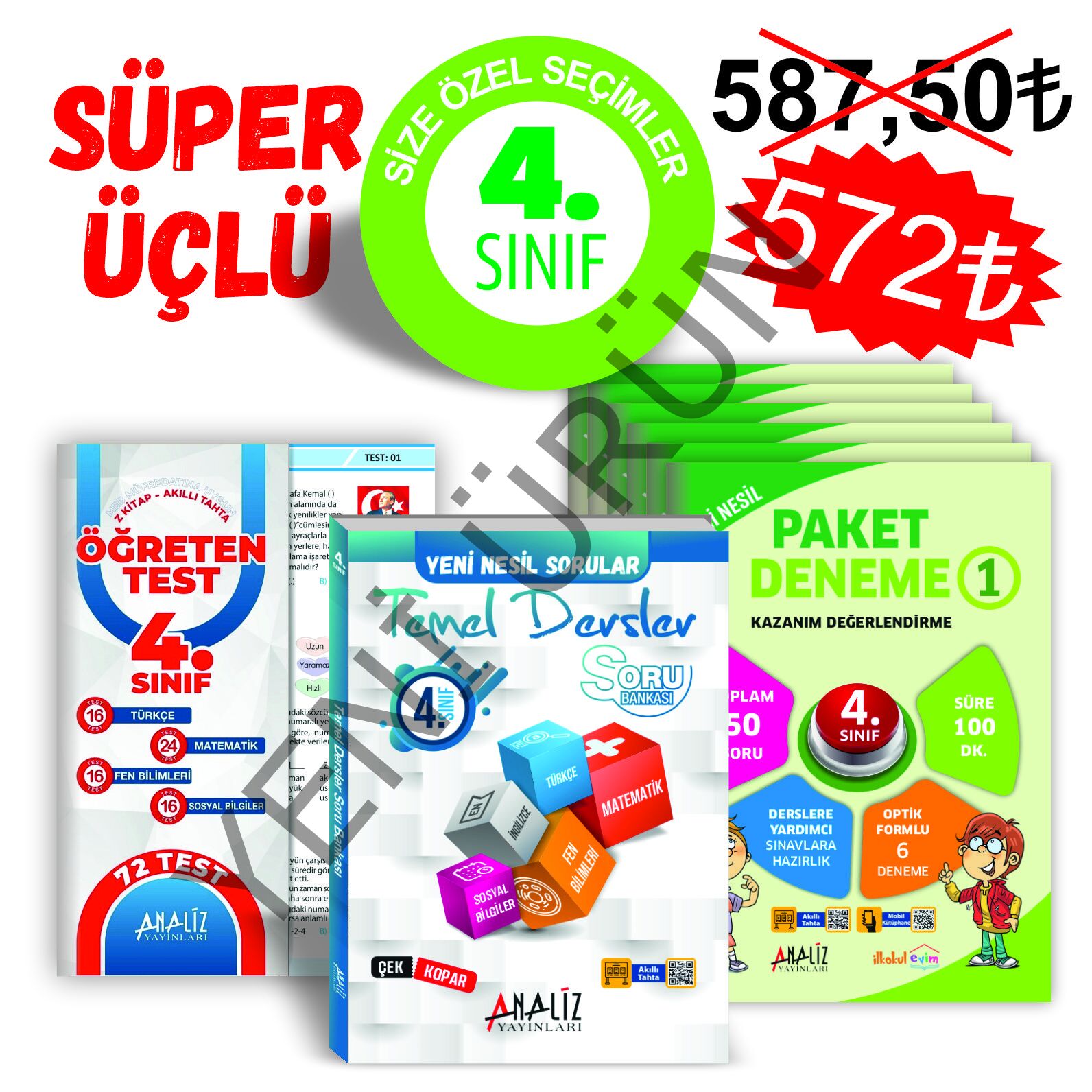 ANALİZ 4.SINIF SÜPER 3'LÜ  (6'LI PAKET DENEME+YAPRAK TEST+SORU BANKASI)