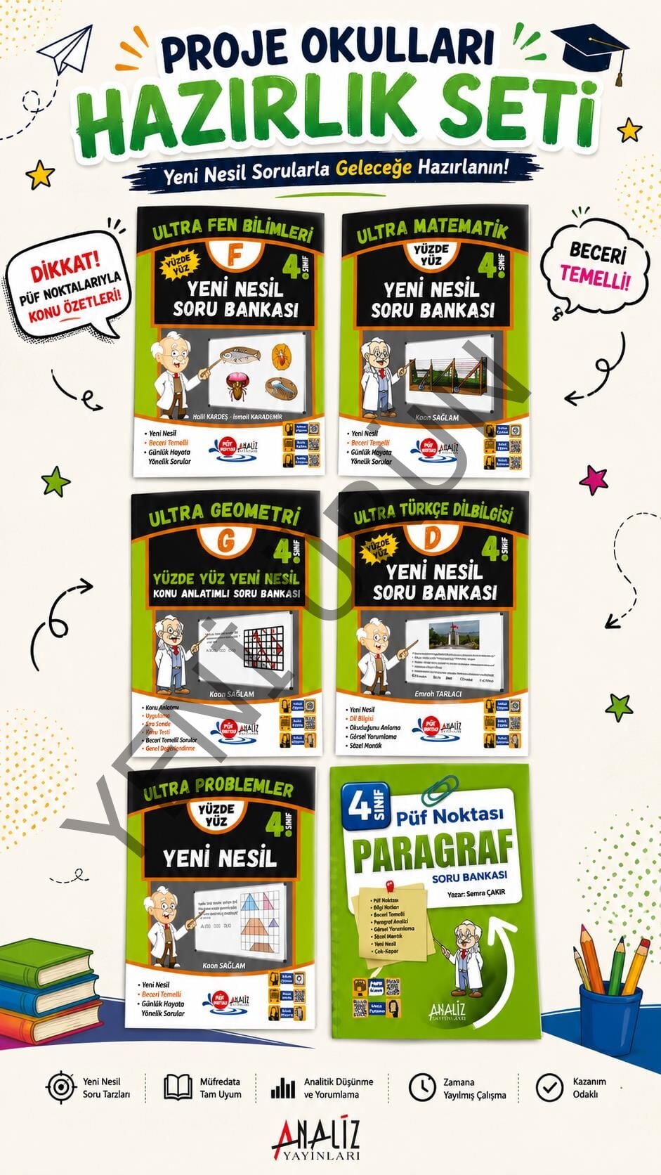 4.SINIF PROJE OKULLARINA HAZIRLIK SETİ (MATEMATİK+PARAGRAF+GEOMETRİ+DİLBİLGİSİ+PROBLEMLER+FEN BİLİMLERİ+PAKET DENEME)