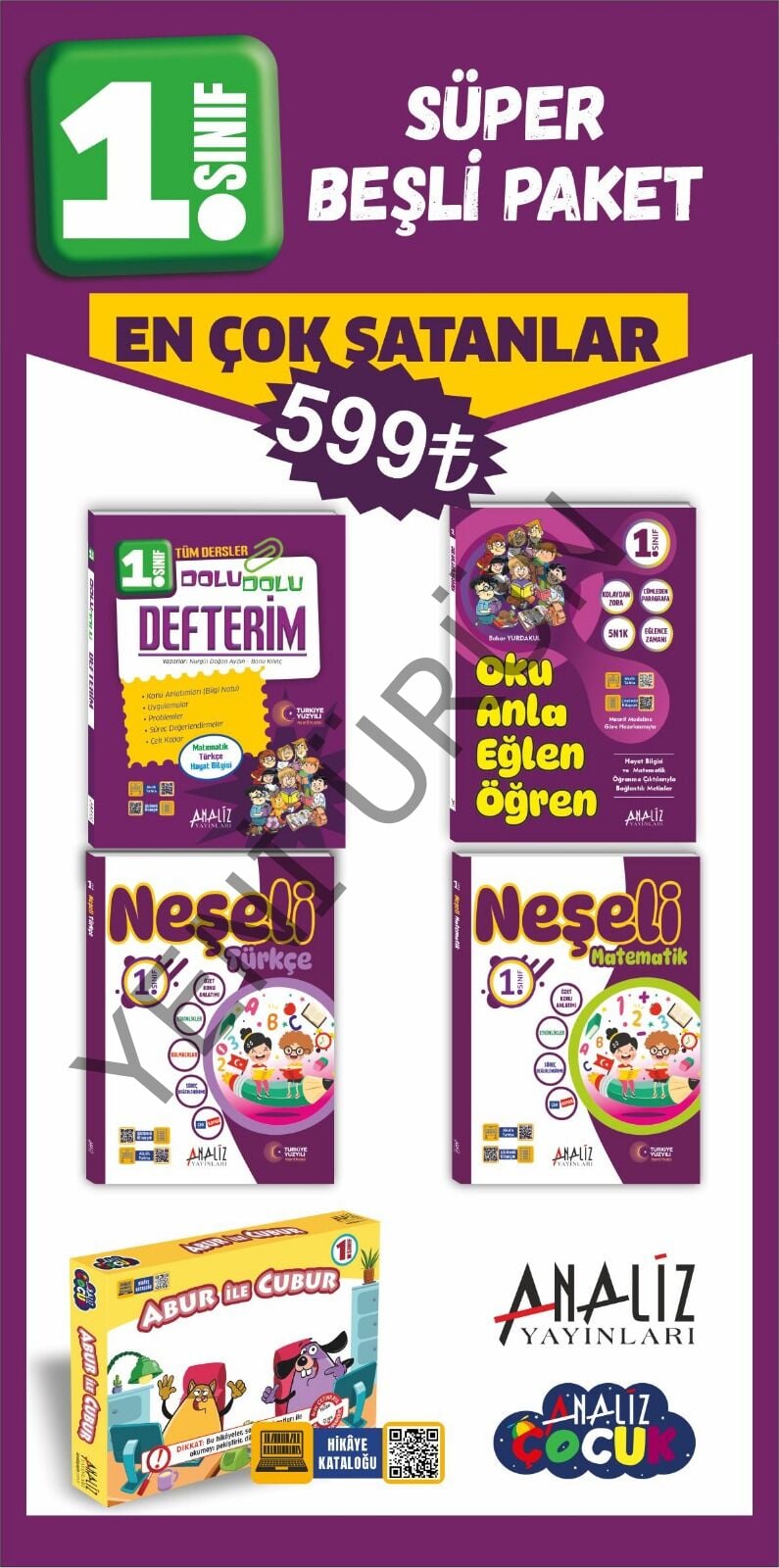 1.SINIF 5'Lİ SÜPER PAKET (ABUR İLE CUBUR+ OKU ANLA ÖĞREN+DEFTERİM+TÜRKÇE+ MATEMATİK)